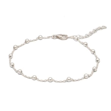 Pulsera de plata de ley de 16,5cm de longitud con bolitas de 2,5mmØ ensartadas en una cadenita cada 1cm y con una cadenita de al