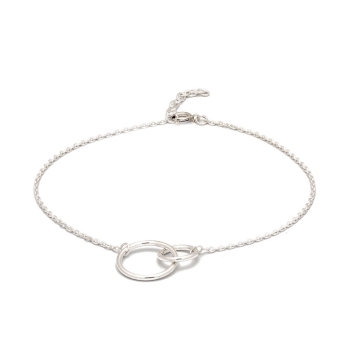 Tobillera de Plata de Ley de 22cm más 3cm de cadena alargadora para ajustar a las diferentes medidas de tobillo con dos círculos