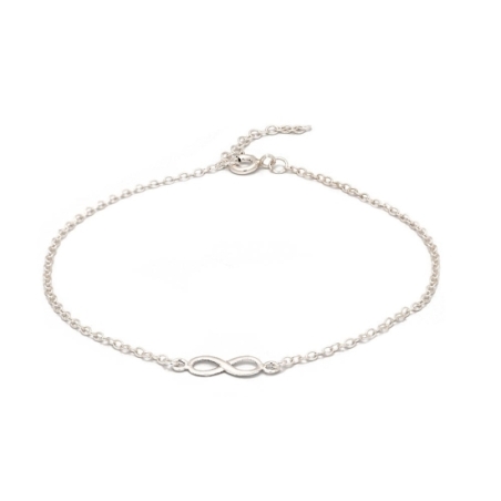 Tobillera de Plata de Ley con motivo de infinito de 6mm x13mm en el centro de una delicada cadena, con 22cm más 3 de cadenita de Tobillera de Plata de Ley con motivo de infinito de 6mm x13mm en el centro de una delicada cadena, con 22cm más 3 de cadenita de