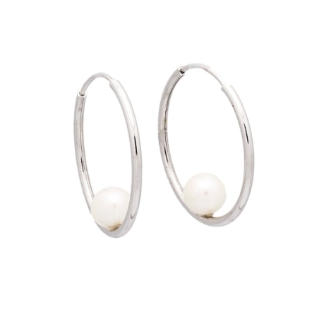 Pendiente Aro de 1,5 de grosor y 25mm en Plata de Ley rodiado cuyo atractivo radica en una perla natural de color blanco de 7,7m