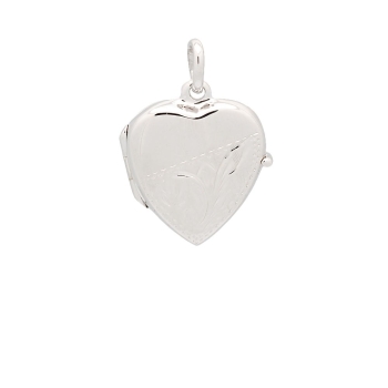 Clásico Colgante Guardapelo de Plata de Ley con forma de corazón de 20x19mm con grabado de formas vegetales, que se abre en un l