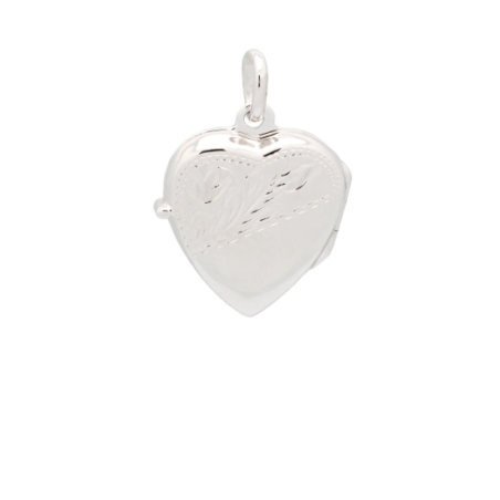Clásico Colgante Guardapelo de Plata de Ley con forma de corazón de 20x19mm con grabado de formas vegetales, que se abre en un l