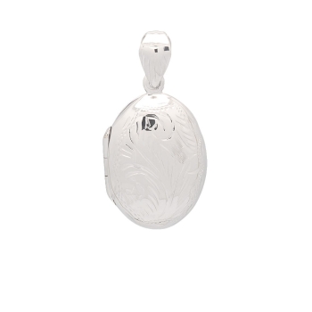 Clásico Colgante Guardapelo de Plata de Ley forma ovalada de 18x25mm con grabado de formas vegetales que se abre en un lateral d