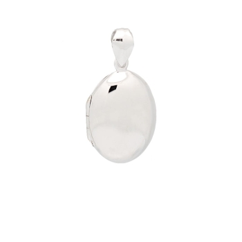 Clásico Colgante Guardapelo de Plata de Ley de forma ovalada de 18x25mm con una terminación lisa-pulida que se abre en un latera