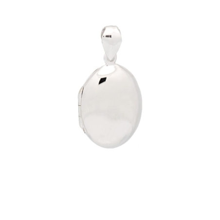 Clásico Colgante Guardapelo de Plata de Ley de forma ovalada de 18x25mm con una terminación lisa-pulida que se abre en un latera