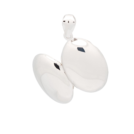 Clásico Colgante Guardapelo de Plata de Ley de forma ovalada de 18x25mm con una terminación lisa-pulida que se abre en un latera