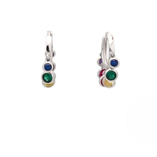 Espectaculares pendientes tipo aro de Plata de Ley rodiada de 16mmØ y 2,2mm de grosor con 6 lentejitas de circonitas multicolore
