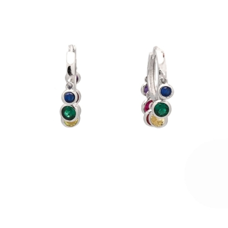 Espectaculares pendientes tipo aro de Plata de Ley rodiada de 16mmØ y 2,2mm de grosor con 6 lentejitas de circonitas multicolore