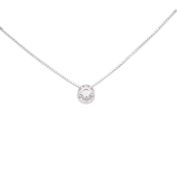 Collar Gargantilla de Plata de Ley rodiada compuesto por un sutil colgante de una circonita de 5mmØ engastada en chatón y una ca