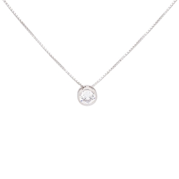 Collar Gargantilla de Plata de Ley rodiada compuesto por un sutil colgante de una circonita de 6mmØ engastada en chatón y una ca