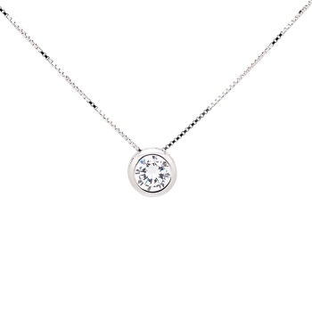 Collar Gargantilla de Plata de Ley rodiada compuesto por un sutil colgante de una circonita de 8mmØ engastada en chatón y una ca