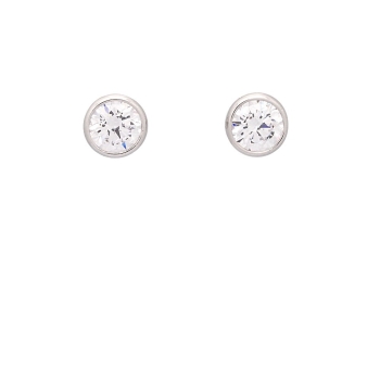 Un clásico totalmente actual son estos pendientes de Plata de Ley rodiada con una circonita blanca de 7mmØ engastada en chatón y