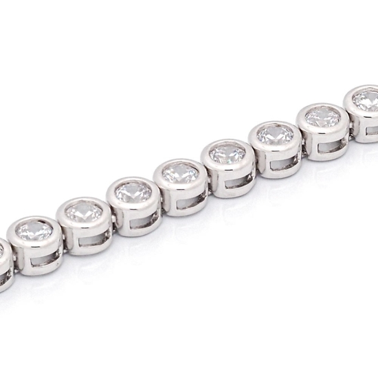 Pulsera de Plata de Ley rodiada con circonitas de 4,5mmØ engastadas en chatón, con un largo tota de 18cm y rematada con uñeta y 