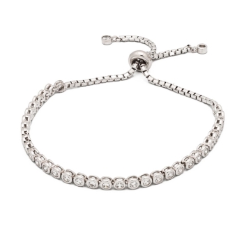 Pulsera de Plata de Ley rodiada con circonitas de 4,5mmØ engastadas en chatón, con un largo de 13cm de tramo de chatones más 2 t