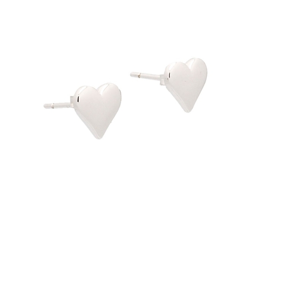 Pequeños pendientes de Plata de Ley rodiada de corazón, con cierre de presión que por su diseño minimalista podrás combinar con 