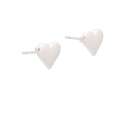 Pequeños pendientes de Plata de Ley rodiada de corazón, con cierre de presión que por su diseño minimalista podrás combinar con 