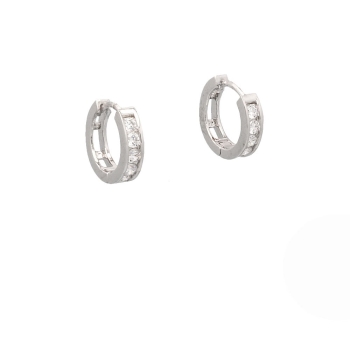 Aros de Plata de Ley rodiada de 15,2mmØ y de 3,6mm de grosor, con una fila de circonitas blancas enfiladas en carril. Ideales pa