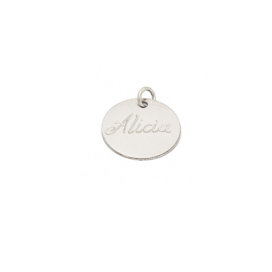 Colgante Chapita de plata de Ley de 14mm de diámetro que puede utilizarse como colgante en una cadena o como charm en una pulser