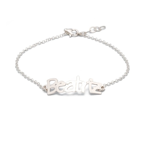 Pulsera de Plata de Ley compuesto por pieza personalizada con el nombre que tu elijas, centrado en una cadena rolo de un largo t