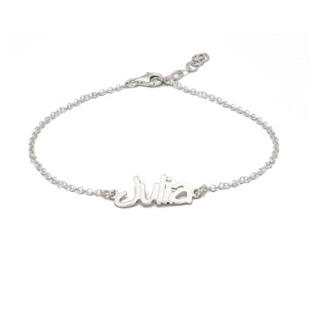 Pulsera de Plata de Ley compuesto por pieza personalizada con el nombre que tu elijas, centrado en una cadena rolo de un largo t