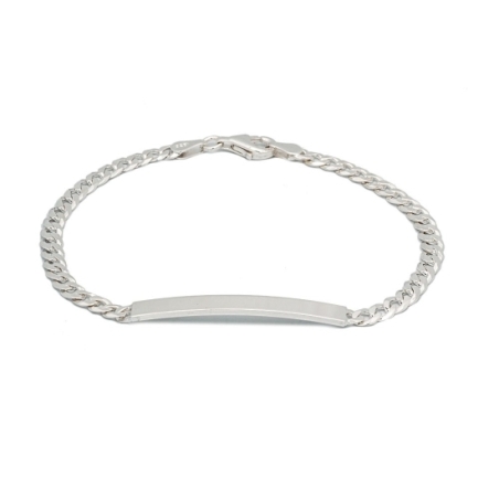 Pulsera de Plata de ley tipo esclava con una cadena barbada pisada de 5mm, cuya chapa de 44x5mm de larga te permitirá hacer grab