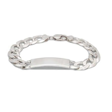 Pulsera de Plata de ley tipo esclava con una espectacular cadena barbada pisada de 12,5mm de ancho, cuya chapa de 40x12,5mm te p