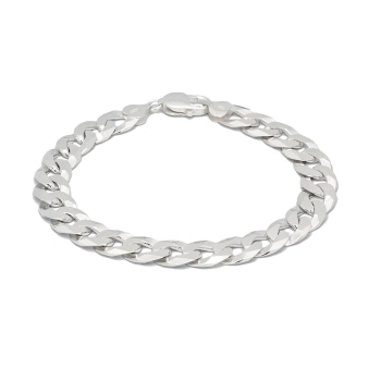 Gruesa Pulsera de Plata de Ley de cadena Barbada Pisada de 10mm de ancha y 23 de largo total rematada con cierre de mosquetón.