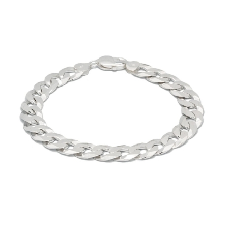 Gruesa Pulsera de Plata de Ley de cadena Barbada Pisada de 10mm de ancha y 23 de largo total rematada con cierre de mosquetón.