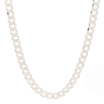 Cadena de Plata de Ley de Barbada Pisada de 6,5mm de ancha y 60cm de largo total rematada con cierre de mosquetón.