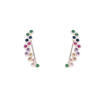 Especiales Pendientes Trepadores de Plata de Ley rodiada con pequeñas circonitas multicolores engastadas en bisel que se adaptan 2