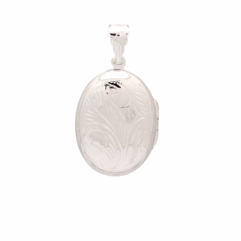 Clásico Colgante Guardapelo de Plata de Ley forma ovalada de24,5x33mm con grabado de formas vegetales que se abre en un lateral 