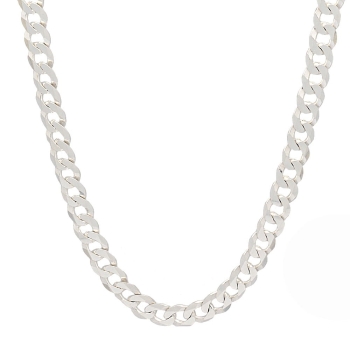 Cadena de Plata de Ley de tipo Barbada Pisada de 8mm de ancha y 50cm de largo total rematada con cierre de mosquetón 2