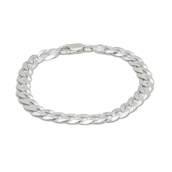 Pulsera de Plata de Ley de cadena Barbada Pisada de 8mm de ancha y 23cm de largo total rematada con cierre de mosquetón.