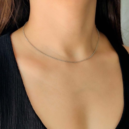 Cadena de Plata de Ley rodiada tipo rolo, de1,1mm de grosor de 40cm de largo, para realzar cualquier colgante rodiado.