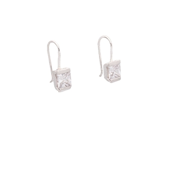 Pendientes de plata con gancho hippie y circonitas de 6x6 mm en color blanco talla princesa y engaste en carril. Combina estos p 2