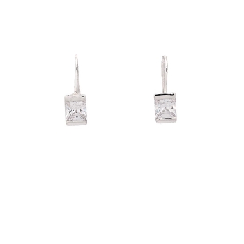 Pendientes de plata con gancho hippie y circonitas de 6x6 mm en color blanco talla princesa y engaste en carril. Combina estos p